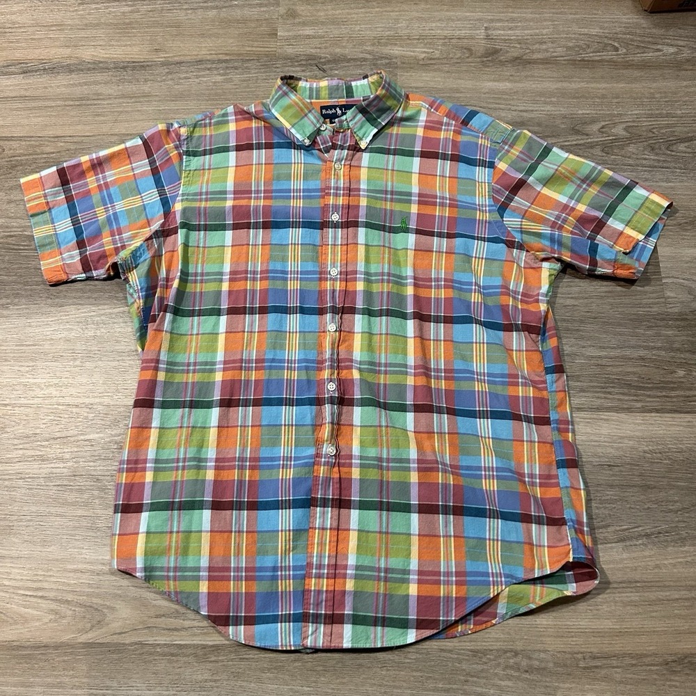 Vintage Polo Ralph Lauren Plaid Button-Down Shirt Short Sleeve Mens XL Y2K 90s